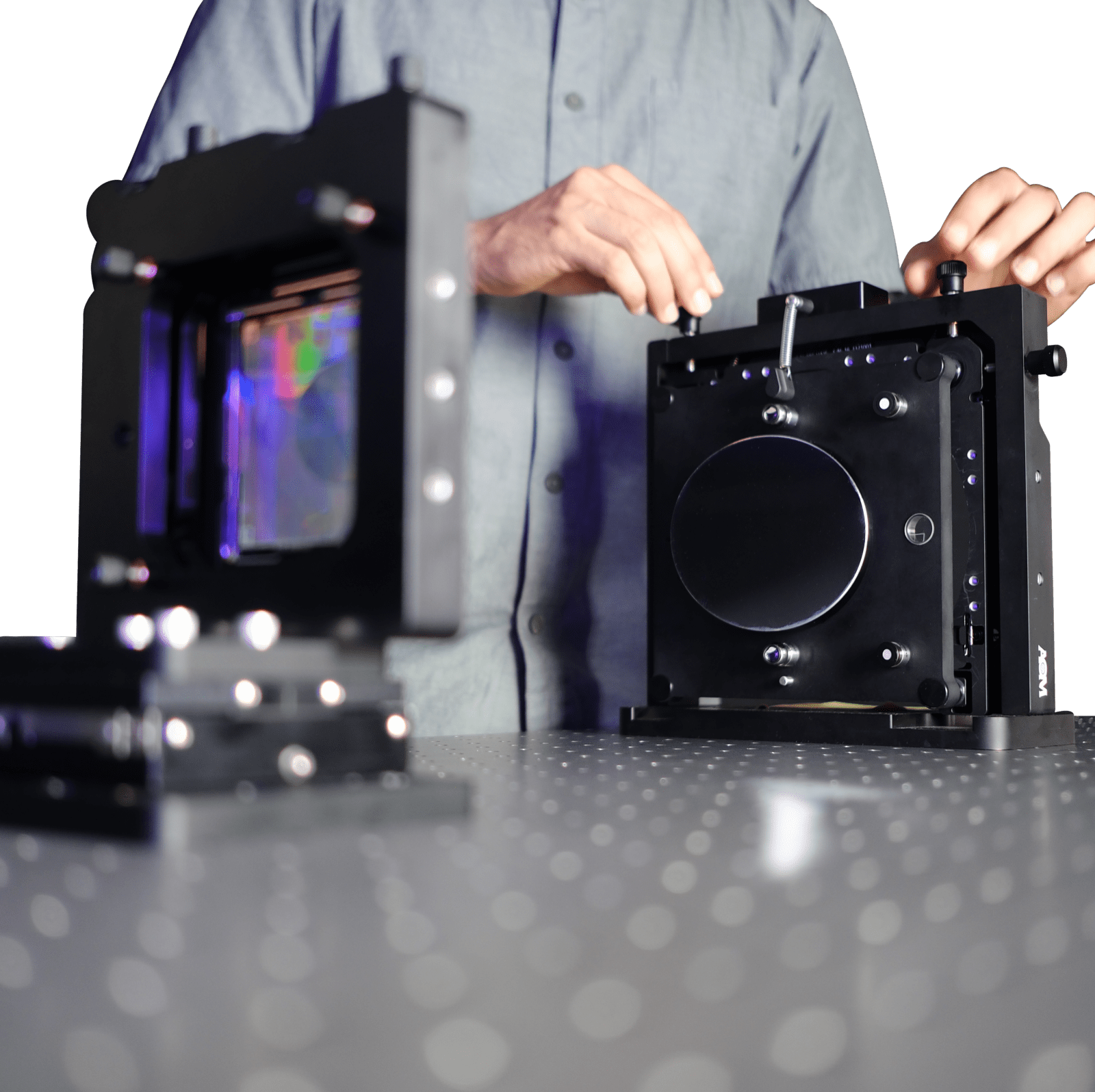 CGH Measuring an Off-Axis Concave Even Asphere An off-axis concave even asphere being adjusted for measurement with an AOM computer-generated hologram (CGH)