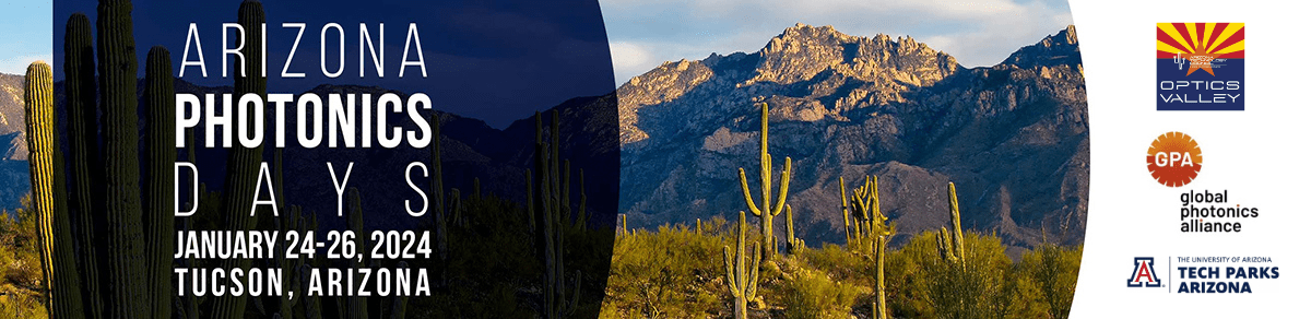 APD 2024 Banner _1200x292_ Text advertising Arizona Photonics Days is overlayed on an image of the Tucson mountains.